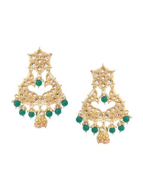 

INDYA Gold Plated & Green Chandbalis Kundan Contemporary Post &Back Earrings