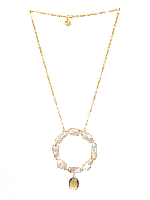 

INDYA White & Brown Gold-Plated Studded Necklace