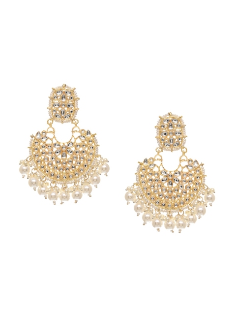 

INDYA Gold Plated &White Contemporary Chandbalis Earrings Post & Back