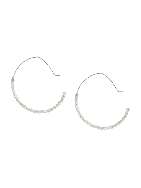 

INDYA White Beaded Contemporary Hoop Earrings