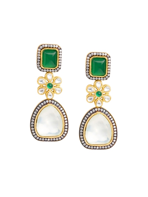 

INDYA Gold-Plated Green Kundan Dangler Earrings