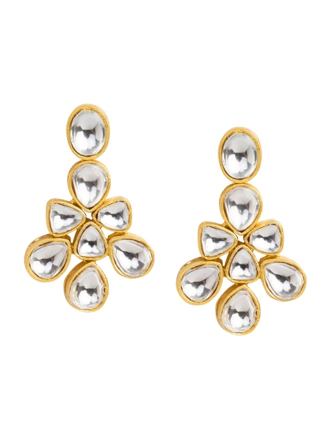 

INDYA Gold-Plated Contemporary Drop Stone Kundan Earrings