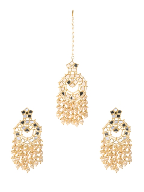 

INDYA Gold-Plated Contemporary Chandbalis Earrings & Maangtika Set