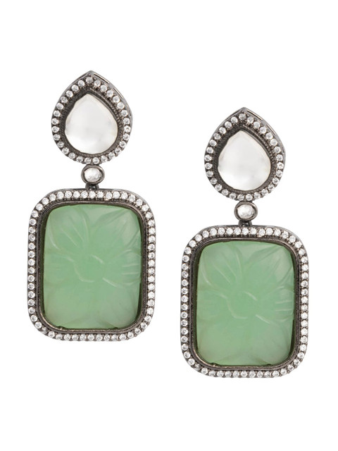 

INDYA Green Square stone Drop Earrings