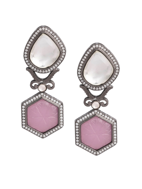 

INDYA Pink & Silver Plated Contemporary Drop Dangler Earrings