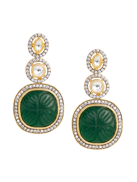 

INDYA Green Gold Plated Contemporary Drop Earrings