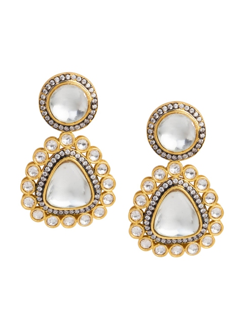 

INDYA White Gold Plated Contemporary Kundan Drop Earrings