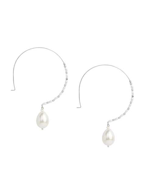 

INDYA White Pearl Casual Contemporary Drop Hoop Earrings
