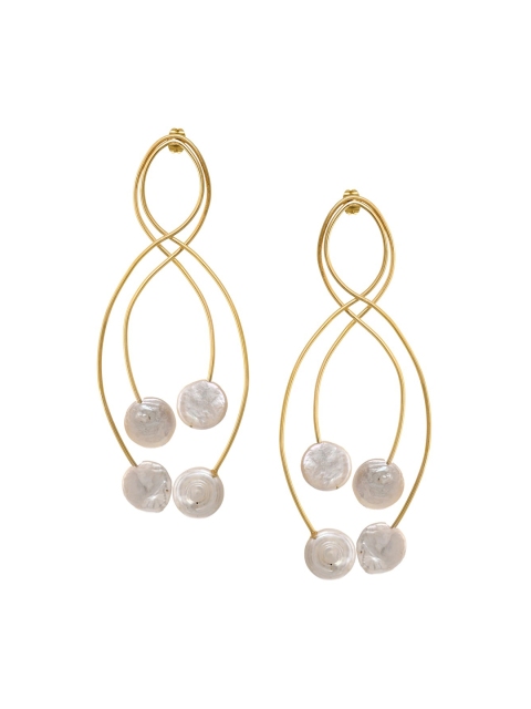 

INDYA Gold-Plated White Contemporary Drop Earrings