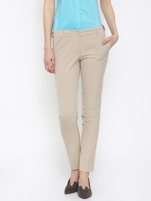 

Park Avenue Women Beige Solid Tapered Fit Formal Trousers