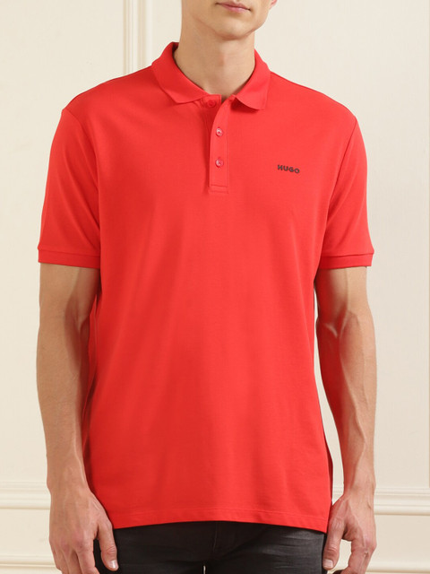 

HUGO Men Red Polo Collar T-shirt