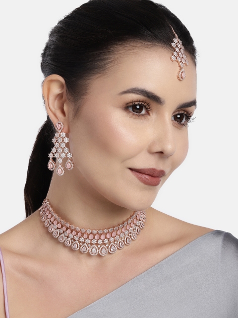 

I Jewels Pink Artificial Diamond Studded Rose Gold-Plated Jewellery Set