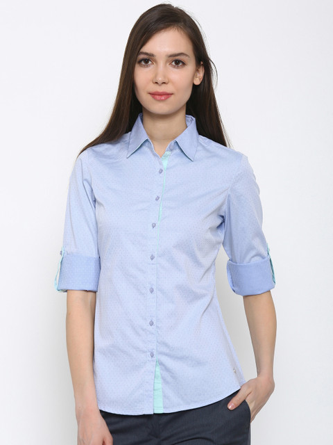 

Park Avenue Women Blue Regular Fit Self-Design Semiformal Shirt