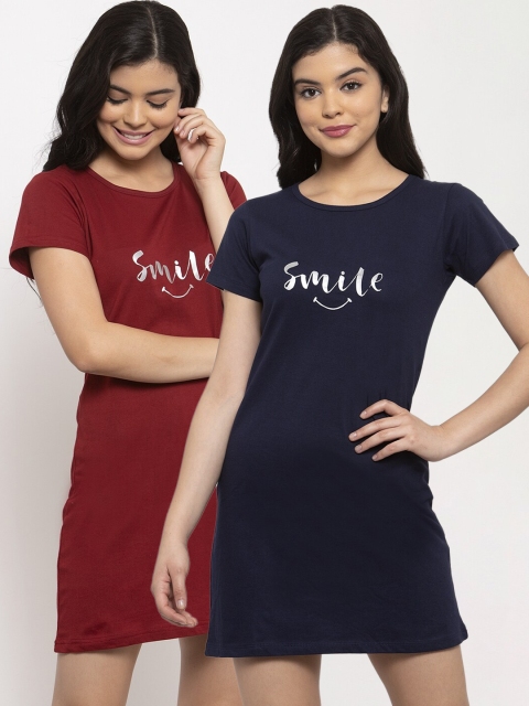 

Claura Women Black & Maroon Pack of 2 Printed Nightdress