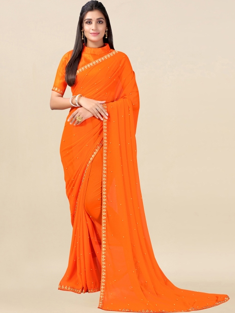 

Satrani Orange & Gold-Toned Embellished Beads and Stones Saree