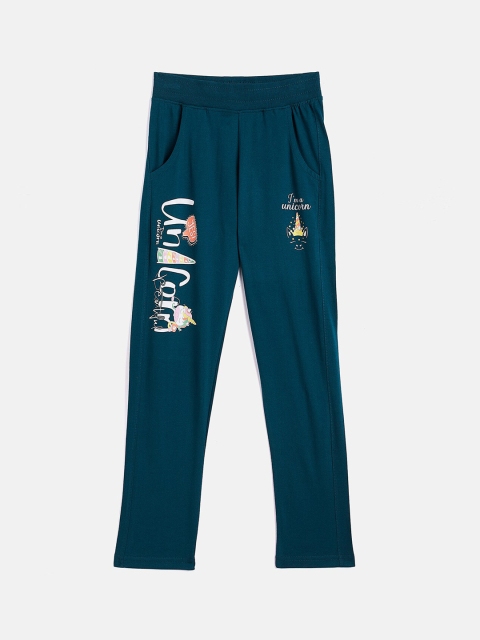 

DREAMZONE Girls Navy Blue Printed Cotton Track Pants