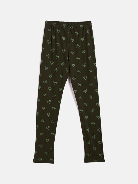 

DREAMZONE Girls Green Printed Cotton Track Pants