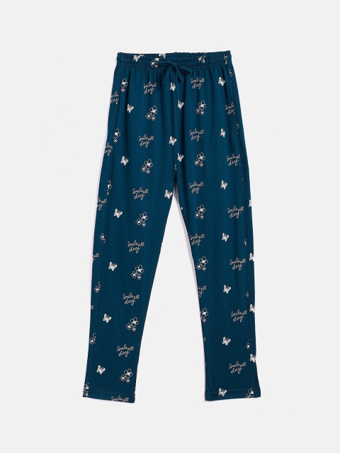 

DREAMZONE Girls Blue Printed Cotton Track Pants