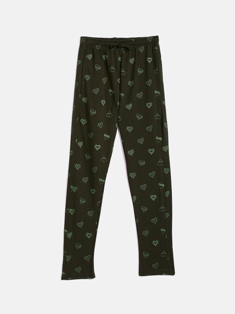

DREAMZONE Girls Green Printed Cotton Track Pants