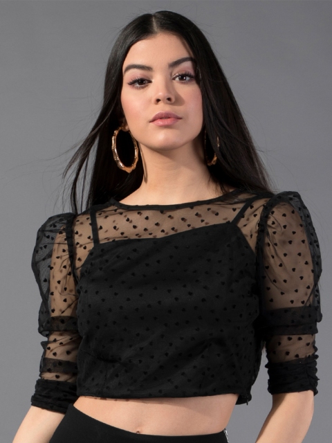 

FabAlley Women Black Self Design Crop Top