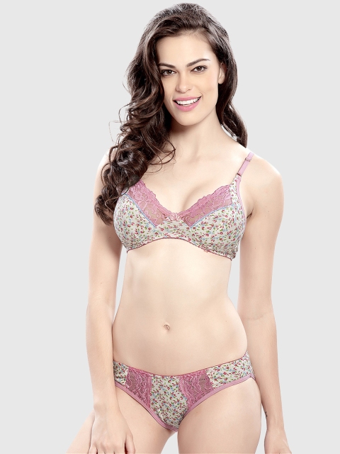 

Lady Love Women White & Pink Printed Lingerie Set LLSET4064-1