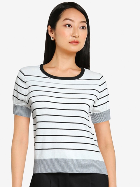 

ZALORA BASICS White & Black Striped Monochrome Knitted Top
