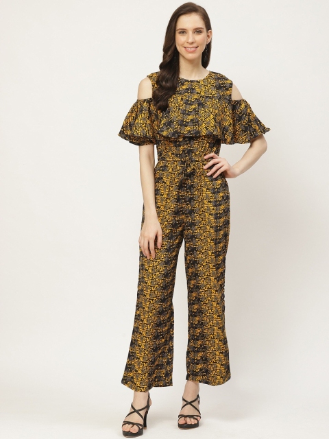 

Cottinfab Women Mustard & Black Printed Basic Jumpsuit