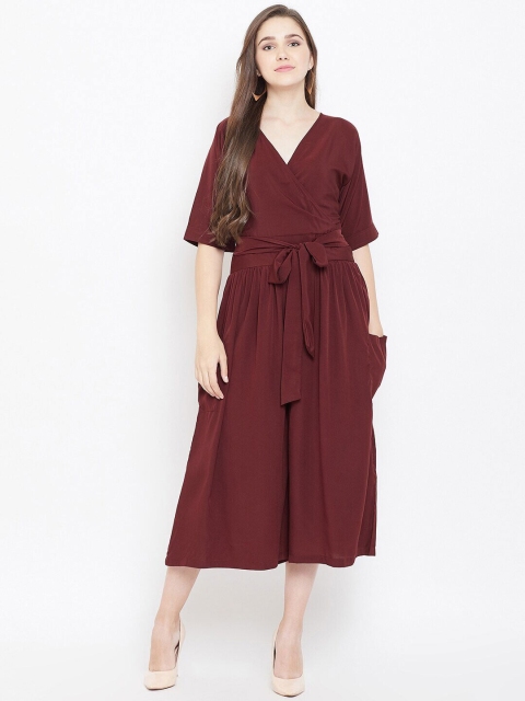 

Cottinfab Women Brown Solid V-neck Culotte Jumpsuit