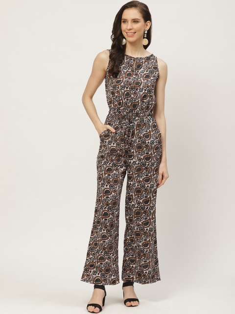 

Cottinfab Black & Brown Printed Basic Jumpsuit