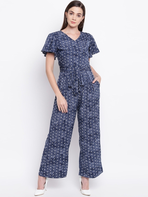 

Cottinfab Women Navy Blue & White Printed Basic Jumpsuit