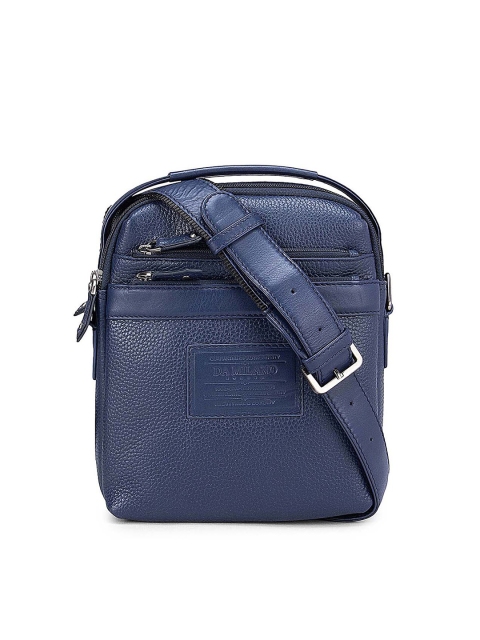 

Da Milano Men Blue Textured Leather Messenger Bag