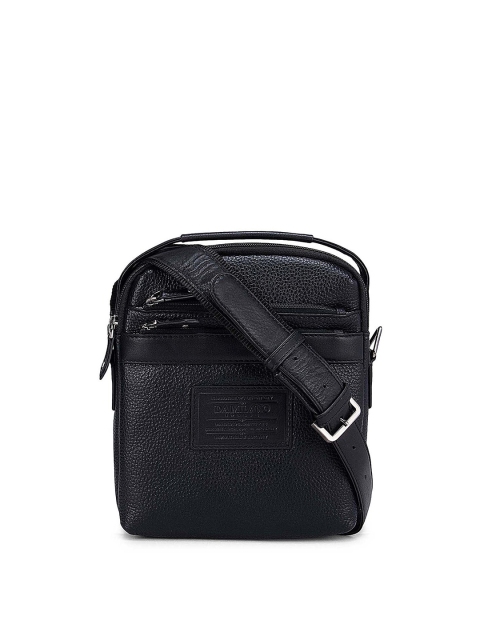 

Da Milano Men Black & Silver-Toned Textured Messenger Bag