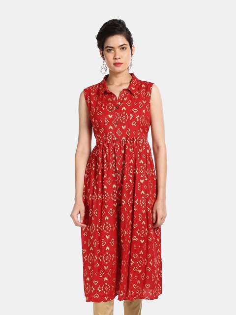 

Karigari Red Floral Fit and Flare Dress