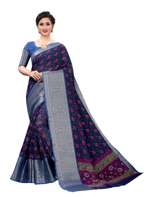 

Jashvi Creation Navy Blue & Purple Ethnic Motifs Banarasi Saree