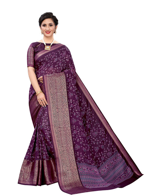 

Jashvi Creation Violet & Gold-Toned Ethnic Motifs Banarasi Saree