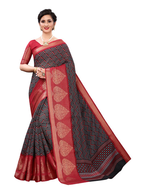 

Jashvi Creation Red & Grey Zari Linen Blend Banarasi Saree