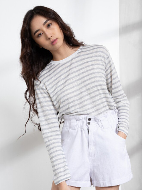 

ORIGIN BY ZALORA White & Grey Striped Linen Top