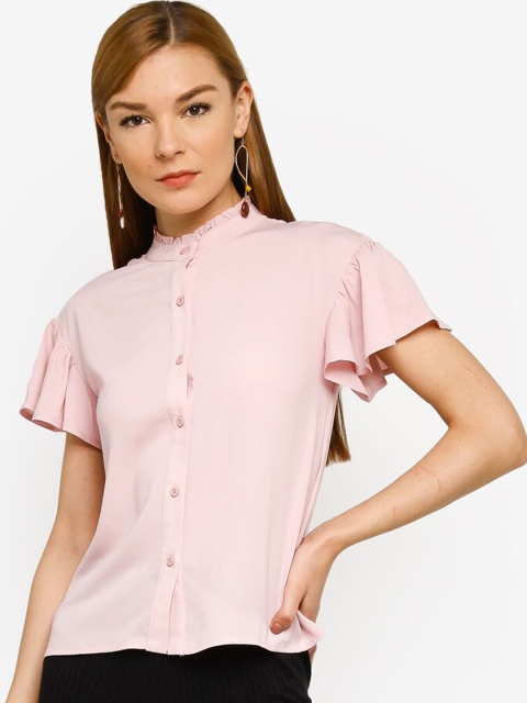 

ORIGIN BY ZALORA Pink Mandarin Collar Shirt Style Top