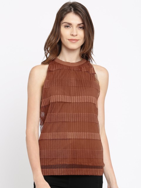 

Vero Moda Women Brown Accordion Pleat Patterned Top