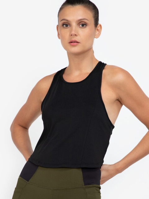 

ZALORA ACTIVE Black Solid Round Neck Cropped Curve Hem Tank Top