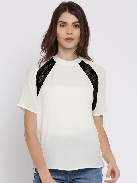 

Vero Moda Women White Sheer Top with Lace Inserts