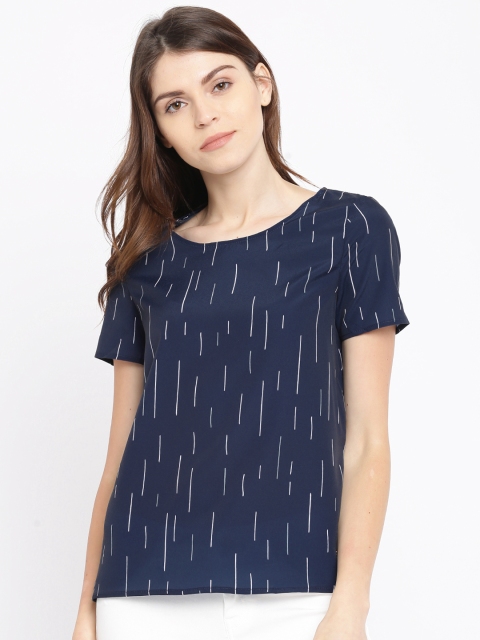 

Vero Moda Women Navy Printed Styled-Back Top, Navy blue