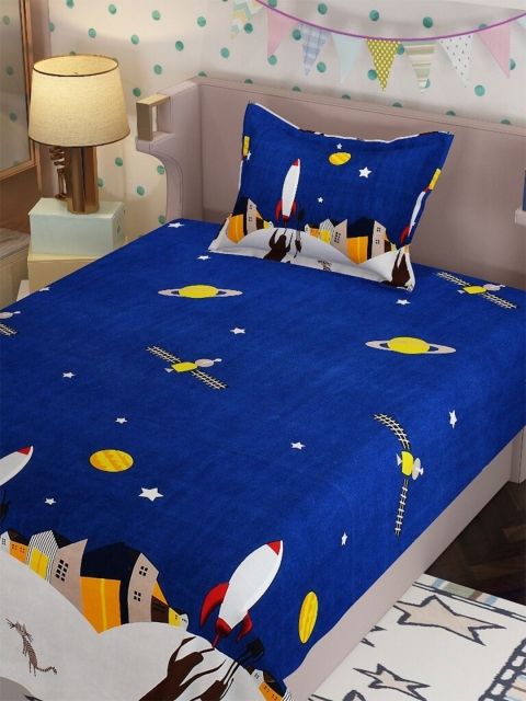 

Molly & Michel Blue & Yellow Graphic 210 TC Single Bedsheet with 1 Pillow Covers