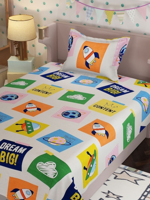 

Molly & Michel White & Orange Cartoon Characters 210 TC Single Bedsheet with 1 Pillow Covers