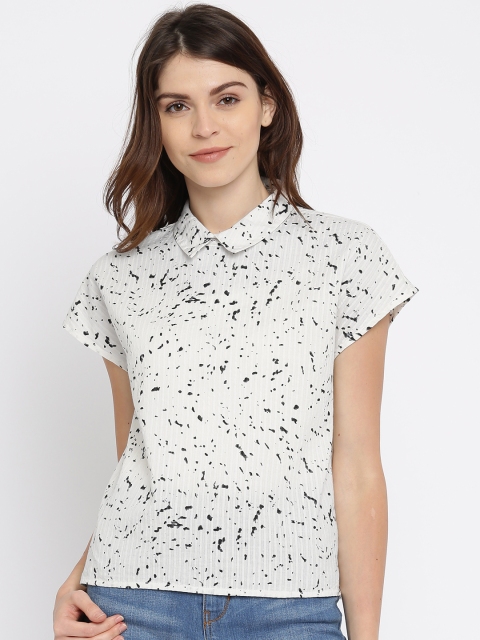 

Vero Moda Women White & Black Printed Boxy Pure Cotton Top