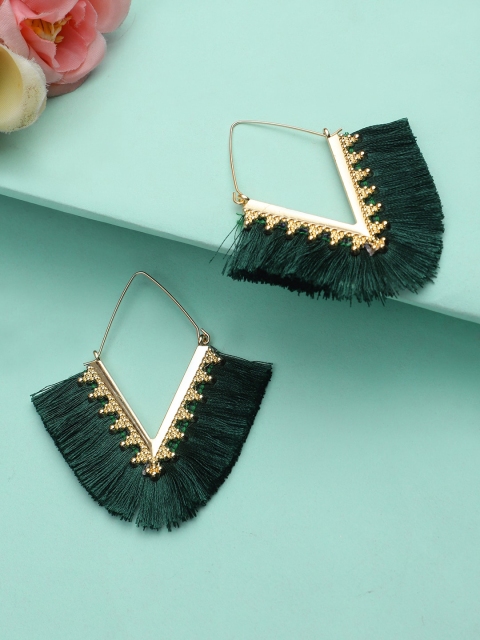 

KACY Green Tassel Statement Hoop Earrings