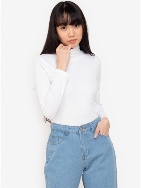 

ZALORA BASICS White Solid Turtle Neck Sweatshirt