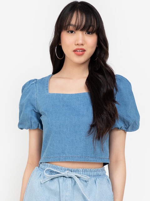 

ZALORA BASICS Blue Chambray Crop Top