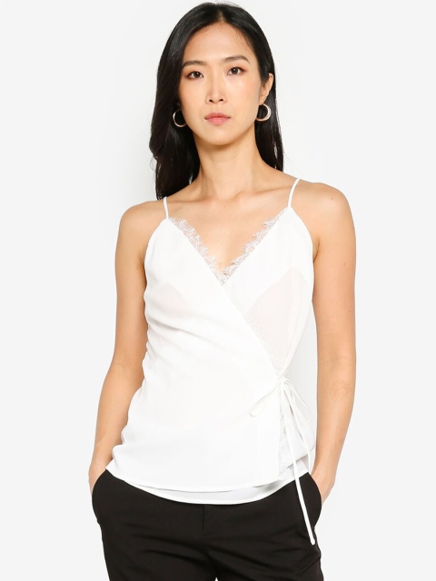 

ZALORA BASICS White Solid Lace Wrap Top