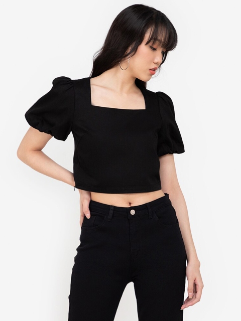 

ZALORA BASICS Black Chambray Crop Top